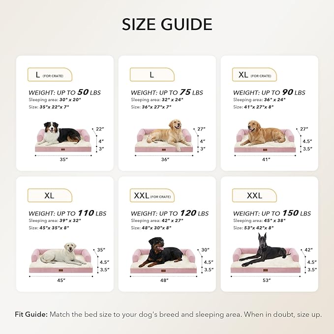 Orthopedic Dog Beds for Extra Large Dogs, Waterproof Egg Crate Foam XL Dog Bed with Sides 45x35Inch, Big Dogs Couch Beds with Removable Washable Cover and Nonskid Bottom, Pink