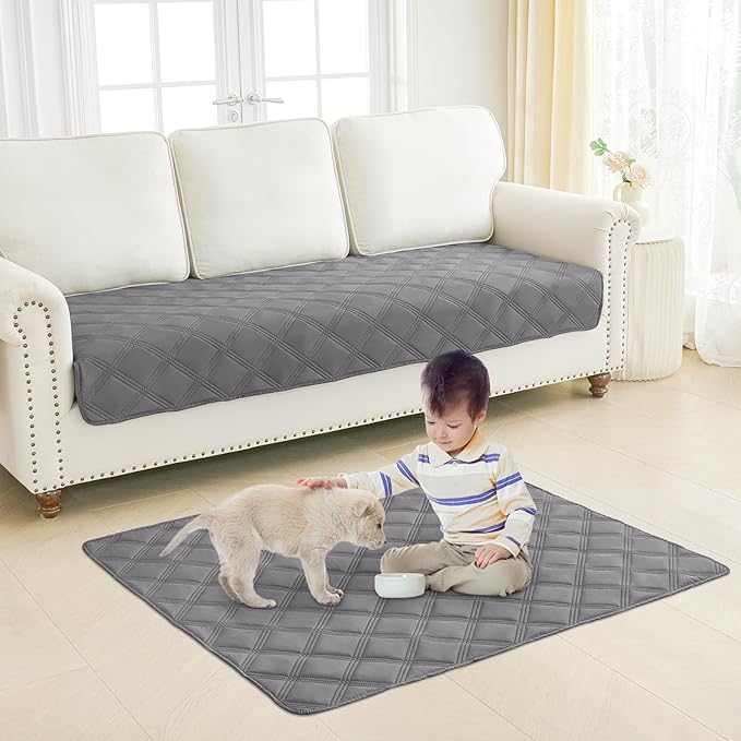 Smiry Waterproof Dog Bed Cover Blanket 30x70, Soft Reversible Pet Blanket, Washable Leakproof Cats Dogs Couch Cover for Sofa, Couch, Furniture, Lattice, Grey/Light Grey