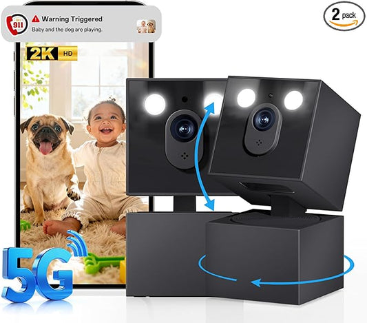 Indoor Camera - 5G&2.4G WiFi Camera for Home Security,2K Security Cameras for Dog/Pet/Baby Monitor, 360°Pan/Tilt,2-Way Audio, AI Motion Tracking,24/7 Recording,911 Alert,Color Night Vision (2PCS)