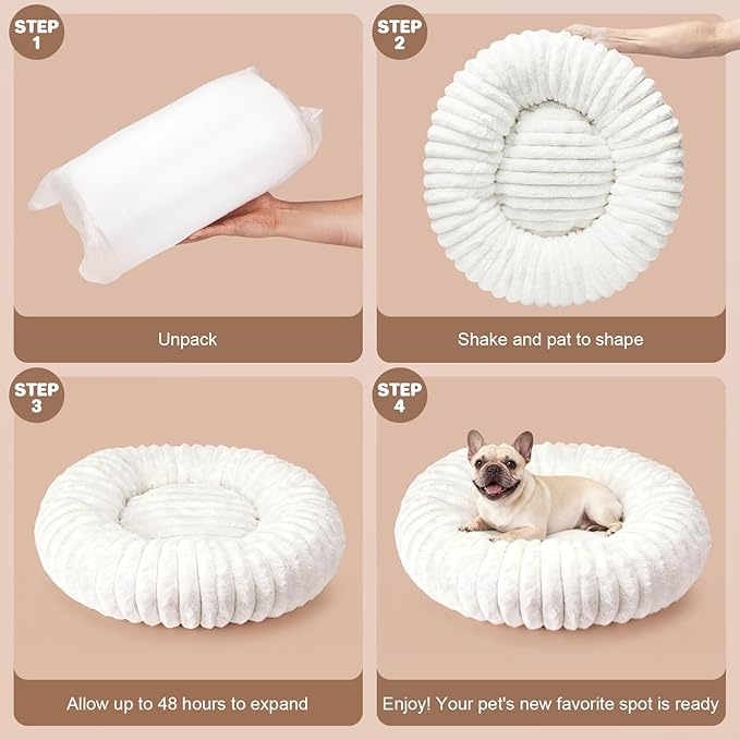 Self Warming Pet Bed, Donut Dog Bed for Small & Medium Dogs, Self-Heating Pet Bed with Non-Slip Bottom, Winter Comfort Dog Beds for Puppies, Washable & Portable Egg Tart Shape (M)