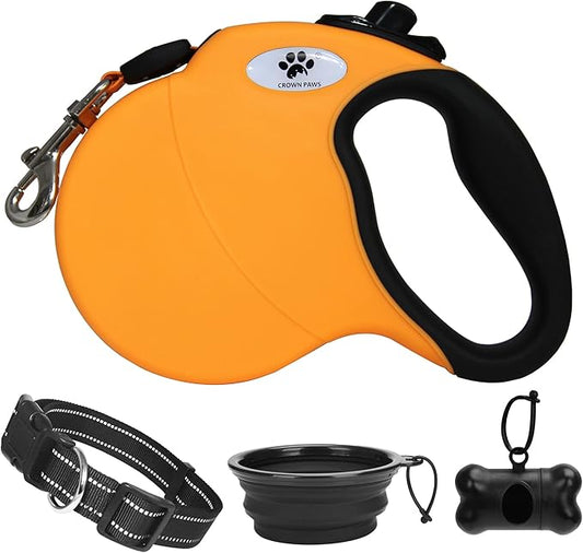 Retractable Dog Leash, 16ft Pet Walking Leash for Large Dogs Under 110 lbs, Orange L