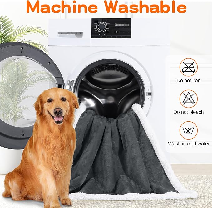 Smiry Waterproof Blanket Throw for Large Dogs, Soft Reversible Dog Blanket for Sofa Couch Bed, Washable Leakproof Sherpa Fleece Furniture Couch Protector(50"x60", Dark Grey/White)