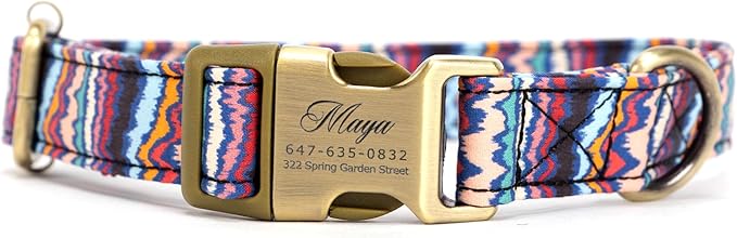 Personalized Dog Collar with Name and Phone Number Engraved,Adjustable Custom Puppy Collar,Organic Cotton Pet Collar for Small Medium Large Boy Girl Dogs