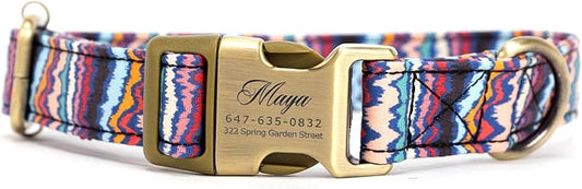 Personalized Dog Collar with Name and Phone Number Engraved,Adjustable Custom Puppy Collar,Organic Cotton Pet Collar for Small Medium Large Boy Girl Dogs