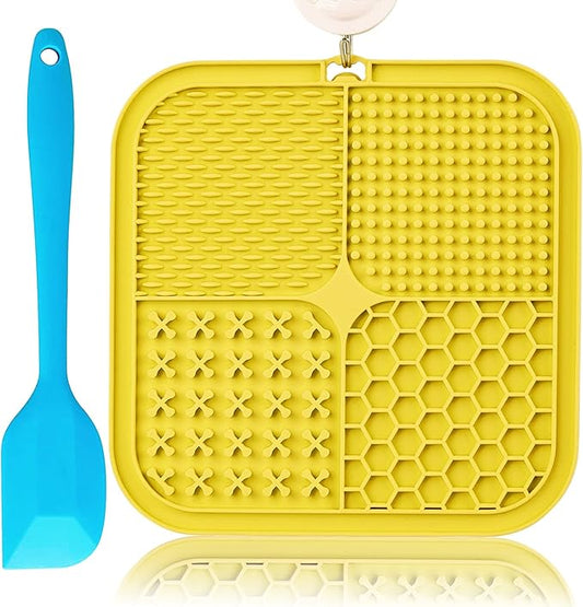 Lick Mat for Dogs, Large Dog Lick Mat with Suction Cups for Anxiety, Peanut Butter Dog Licking Mat Slow Feeder Dispensing Treater Lick Pad for Dogs Cats Grooming Bathing and Training(Yellow)