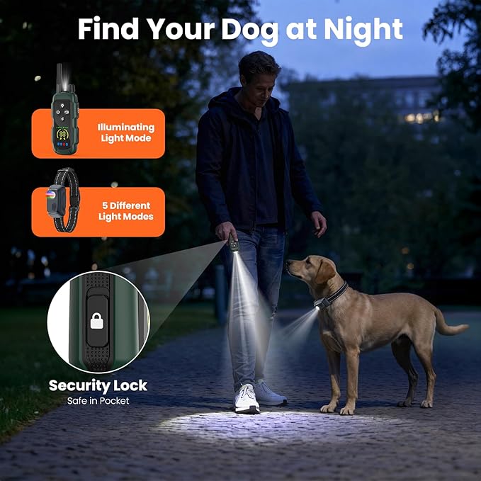 Dog Shock Collar - 4000FT Remote Training Collar with 4 Modes & LED Lights, IP67 Waterproof, Rechargeable E Collar for Small to Large Dogs (8-150 Lbs), Green