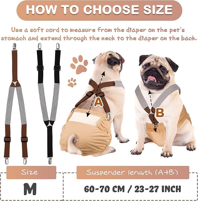 Saintrygo 2 Pcs Dog Suspenders for Diapers Female Male Belly Bands Canine Harness Keep Diaper on Your Pet for Small Medium and Large Dogs(Black, Brown,Medium)