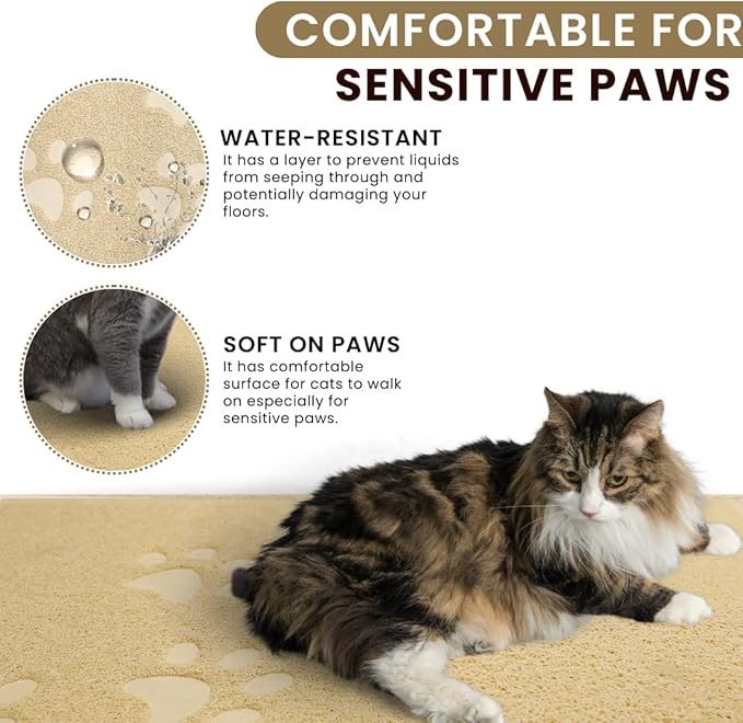 Andalus Large Cat Litter Mat, Pack of 1 - Waterproof, Non-Slip & Easy to Clean Cat Litter Box Mat for Extra Efficient Pet Litter-Trapping, Beige (30” X 18”)