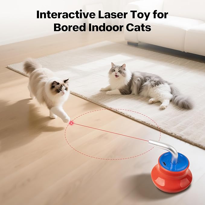 Pet Prime Cat Laser Pointer Toy for Indoor Cats Automatic 360° Random Rotation Cat Laser Toy Rechargeable Interactive Cat Toy for Bored Indoor