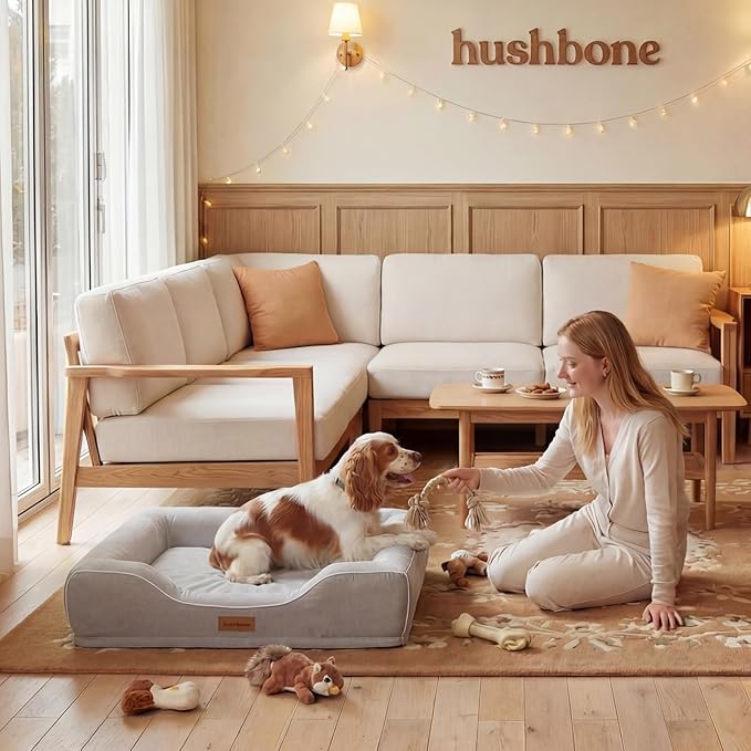 Orthopedic Dog Beds for Medium Small Dogs with Removable Washable Cover Rectangle Pet Sofa with Cooling Gel Memory Foam Anti-Slip Bottom Waterproof for Old Pets or Cat,28" L x 23" W x 6.5" Th