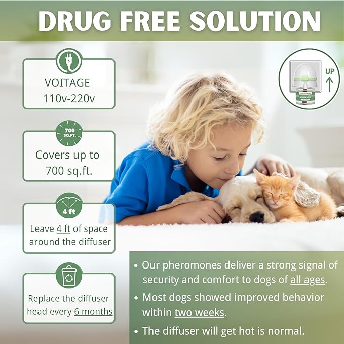 8-in-1 Dog Calming Pheromone Diffuser Kit – Pet Stress Support (2 Plug-Ins & 6x48ml Refills), Calming Diffuser for Dog During Thunderstorms, Travel, Separation, Fireworks & Vet Visits, 180-Day Supply