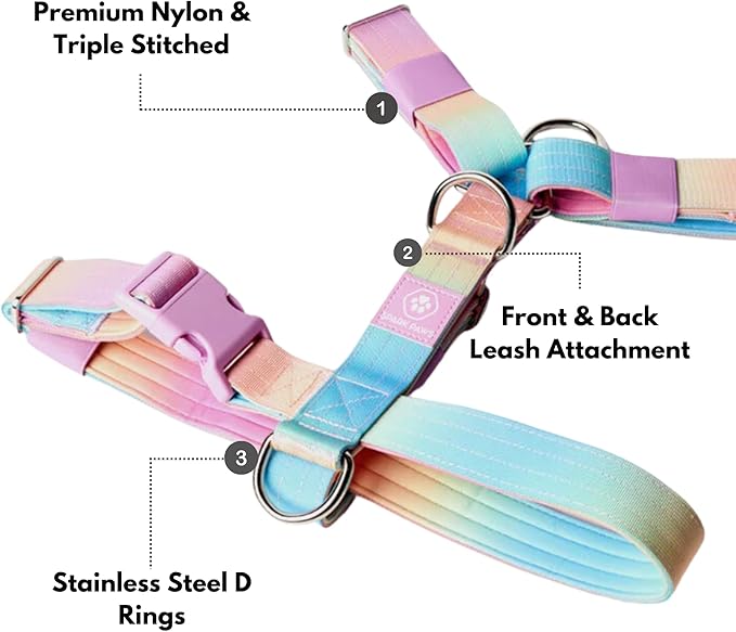 Spark Paws No Pull Dog Harness for Large Dogs, Heavy Duty Dog Harness for Big Strong Breeds, Adjustable, Y Shaped Padded Halter Design with Front Clip - Pastel Icing - S