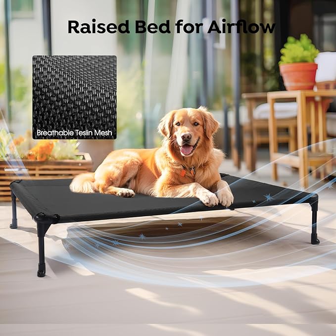 Veehoo 2 Pack Raised Dog Bed, Cooling Elevated Dog Bed, Portable Pet Cot with Washable & Breathable Mesh, No-Slip Feet, Durable Dogs Cots Beds for Large Dogs, 42" x 30", Black, CWC1803-L