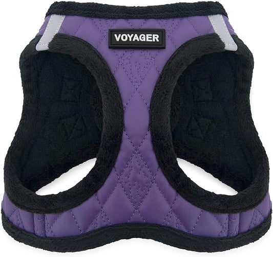 Best Pet Supplies - All Weather Mesh/Plush, Reflective, No Pull Harness for Small, Medium Dogs, Cats - Secure with Hook & Loop Fastener, Buckle, Double D-Rings - Purple Faux Leather, L