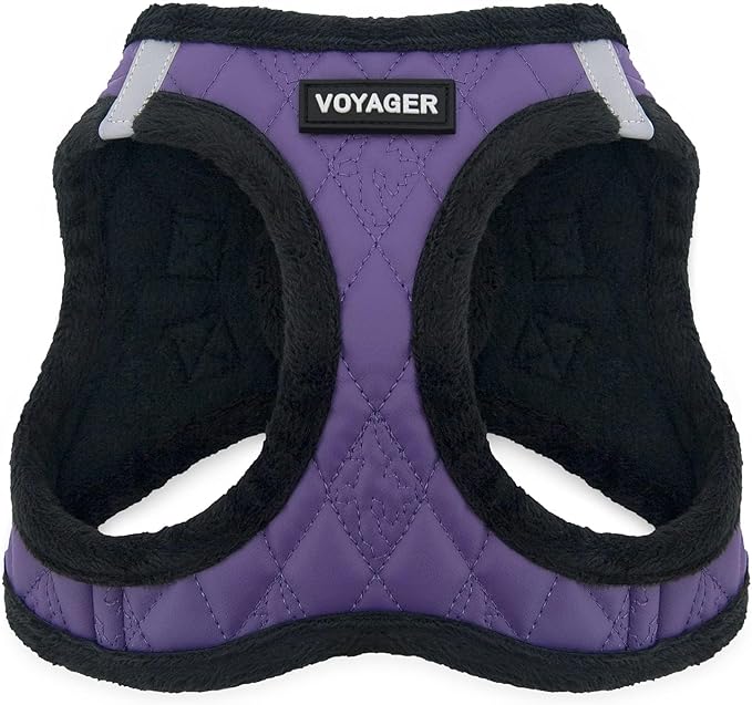 Best Pet Supplies - All Weather Mesh/Plush, Reflective, No Pull Harness for Small, Medium Dogs, Cats - Secure with Hook & Loop Fastener, Buckle, Double D-Rings - Purple Faux Leather, XS