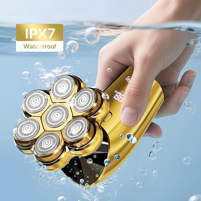 Head Shavers for Bald Men - 7D Arc Electric Razor with Magnetic Detachable Head, Waterproof Wet Dry 5-in-1 Electric Shaving & Grooming Kit, LED Display Rechargeable Head & Body Hair Shaver, Gold