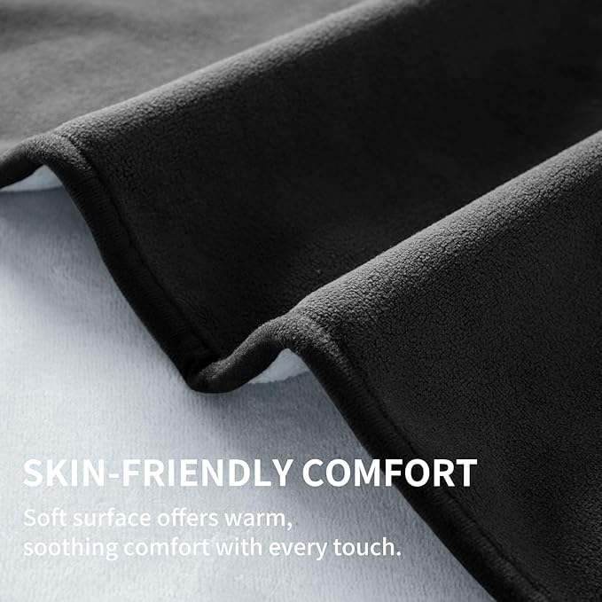 QiyI Waterproof Blanket for Bed Queen Size, Reversible Washable Pet-Friendly Flannel Throw Blanket, Leakproof Stain-Resistant Furniture Protector for Travel & Camping, 60"x80", Black/Light Grey