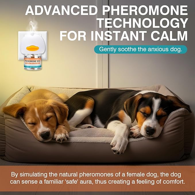 Dog Calming Pheromones Diffuser to Calm Pet 5 In 1 Advanced Kit Appeasing Pheromone Diffuser for Anxiety Relief (2 Plug in+3 Pack 48ml Refill) Reduce Aggression Fighting Barking Stress (Tasteless)