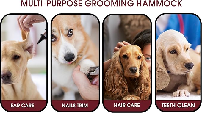 Large Dog Grooming Hammock – Dog Grooming Hammock for Large Dogs up to 60 lbs | Pet Grooming Kit with Brush, Nail Clippers, File & Gloves for Easy at-Home Grooming & Stress-Free Care