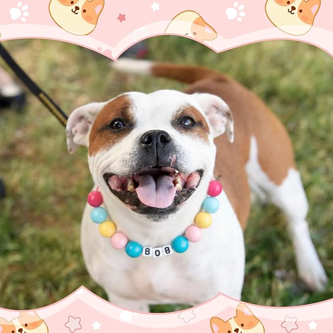 Quelay Personalized DIY Beaded Dog Collars Adjustable Letter Name Colored Beaded Pet Collar Bracelet for Small Medium and Large Dogs Pet Lover Gifts