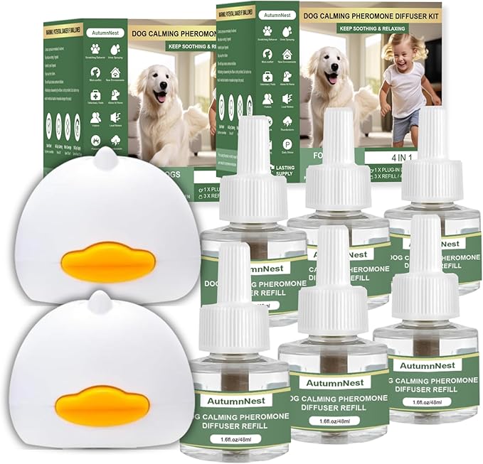 8-in-1 Calming Diffuser for Dog – Pheromone-Based Dog Anxiety Relief, 2 Plug-Ins & 6 Refills for 180-Day Stress Support – Helps Promote Calm Behavior, Safe & Non-Toxic, Anxiety Relief for Dogs