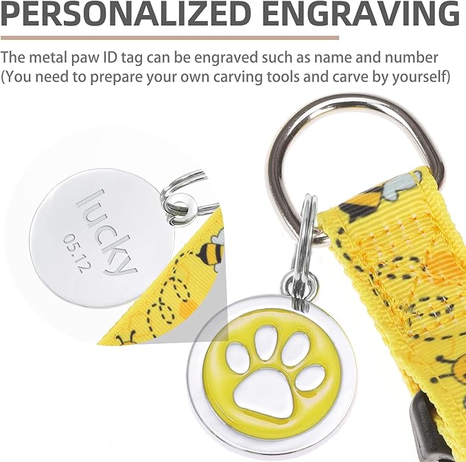 PUPTECK No Pull Dog Harness Soft Adjustable Basic Nylon Step in Puppy Vest Outdoor Walking with ID Tag, Yellow Bee, XS