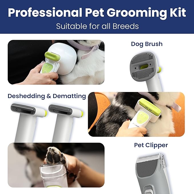 PAWSPIK Professional Dog Grooming Vacuum Kit, Dogs & Cats, Direct Handheld Control, 7 Grooming Tools, Deshedding and Dematting for Grooming, Large 2.2L Dust Bin, UL, HEPA Filter