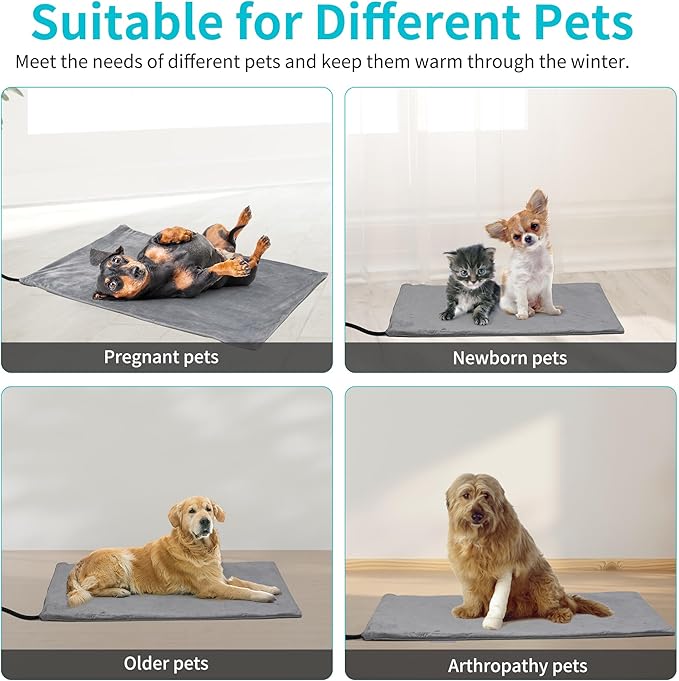 Pet Heating Pad, 6 Adjustable Temperature Indoor Heated Pad with Timer, for Cats and Dog with Chew Resistant Cord (L: 35" x 24")