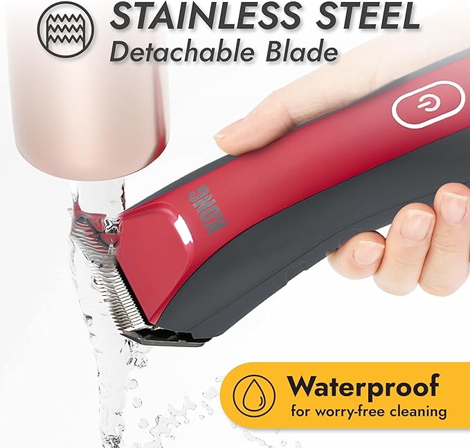 Kong 3-Speed Dog Clipper Grooming Kit – Stainless Steel Blade, Waterproof, LED Spotlight, 6 Guide Combs, 10-Foot Cord, Ergonomic Handle – Red/Gray, All Coat Types