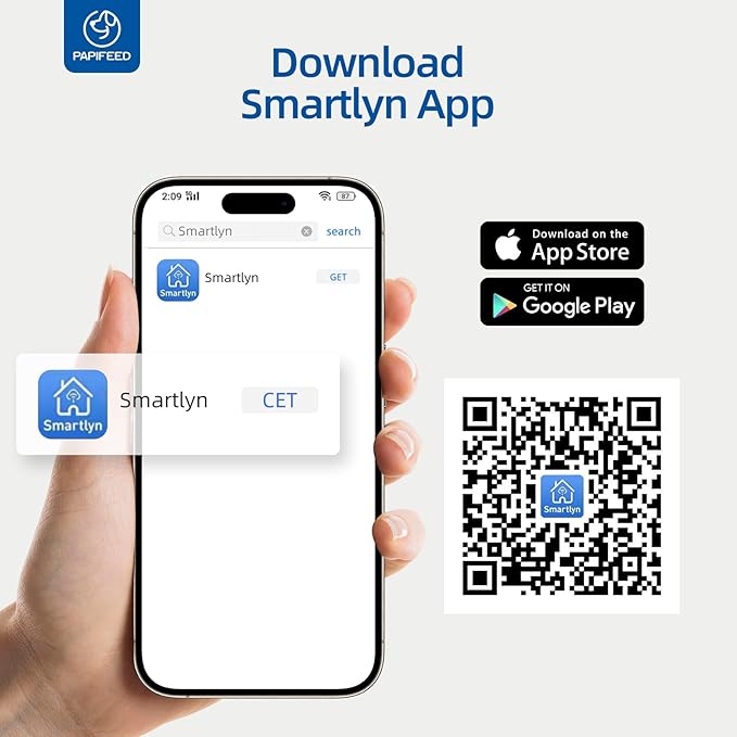 PAPIFEED Automatic Cat Feeder 6L 2.4G WiFi Smart Pet Feeder with Camera & Two-Way Audio, Adjustable Angle, Easy to Clean Detachable Feeding Schedule 1-10 Meals Per Day for Cats & Small Dogs - Black