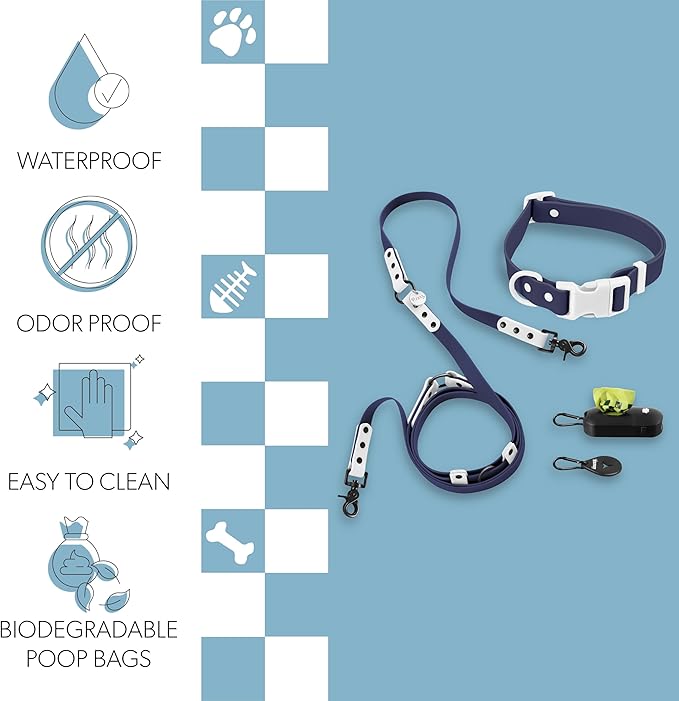 WLK1006J-5SET Luna Large 8FT Adjustable 6-in-1 Waterproof Hands-Free Leash and Collar with LED Flashlight, Bag Dispenser, and Poop Bag Holder, Highball