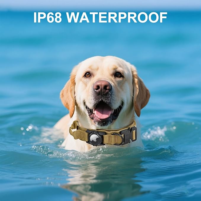 Tactical AirTag Dog Collar - Heavy Duty, Adjustable GPS Collar Compatible with Apple AirTag, with Holder & Control Handle for Medium/Large Dogs [ Brown, L ]