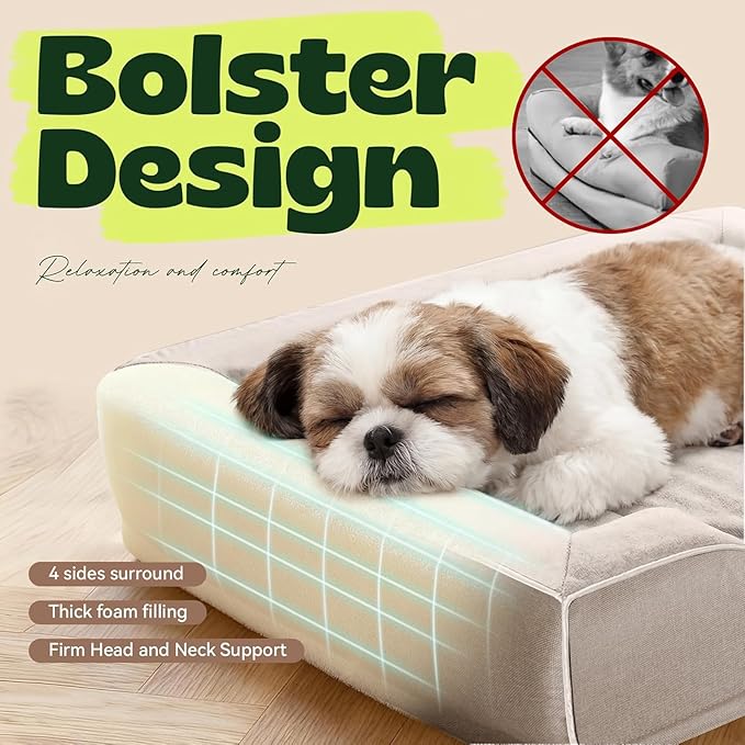 Aesthetic Dog Bed for Mediun Size Dogs Orthopedic with Cooling Gel Memory Foam Waterproof,Comfort Cute Cat Couch for Indoor Cats with Removable Washable Cover for Old Pet with Joint Pain