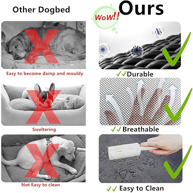 Elevated Dog Bed for Dogs, Portable Indoor & Outdoor Cooling Mesh Raised Dog Bed Cots with Skid-Resistant Feet (Medium)