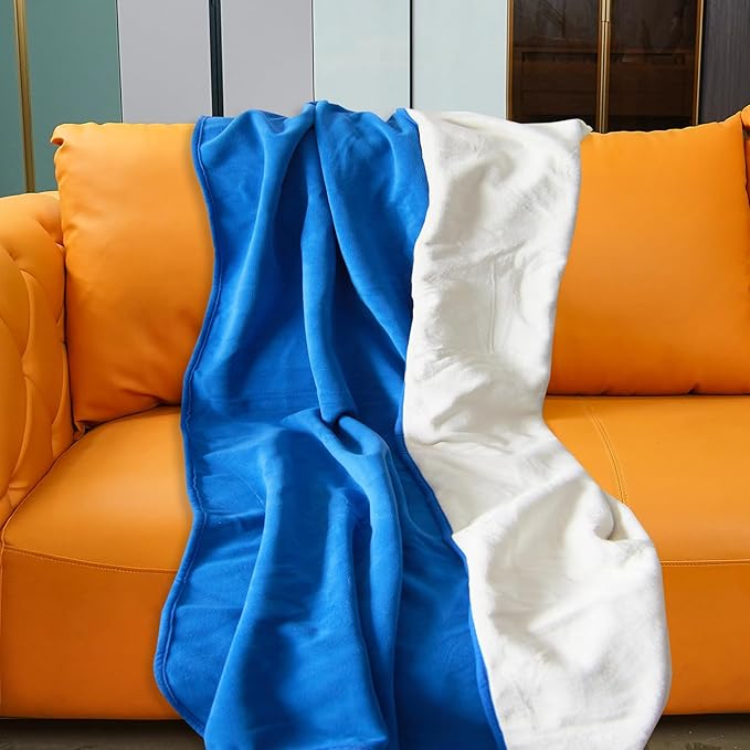 Waterproof Blanket for Bed Couch Sofa, Reversible & Reusable Cat, Dog Blanket Waterproof Washable, Small Water Resistant Blankets, Leakproof (40"x60", Blue/Warm White)