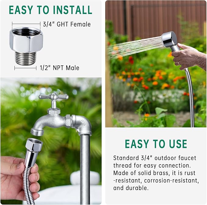 3 Mode Dog Shower Attachment, High Pressure Handheld Sprayer with ON/OFF Switch, 3/4 GHT Female Connector, 100 Inches Stainless Steel Hose, for Outdoor Pet Bathing and Washing
