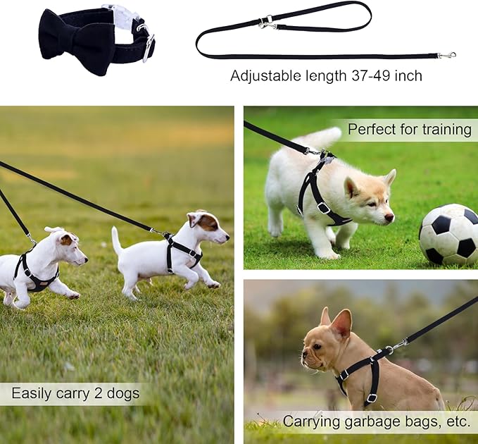 Dog Harness and Leash Set, XXS No Pull Adjustable Puppy Harness with Multifunction Pink Dog Leash and Dog Collar, Soft No Choke Escape Proof Pet Harness Vest for Small Dogs and Cats (Black, XS)