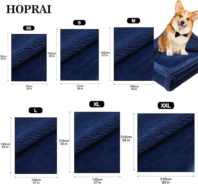 Dog Blanket, Waterproof Reversible Sherpa Fleece Throw Blanket, Furniture Cover for Bed, Couch, Sofa Protection from Liquid Pee and Pet Fur of Puppy, Cat (Navy Blue XS20*27inches)