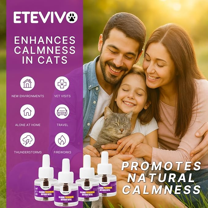 Cat Pheromones Calming Diffuser Cat Anxiety Relief Pheromones for Cats Promotes Well-Being & Comfort Cat Calming Diffuser with 2 Refills 60 Days Long Lasting Serenity