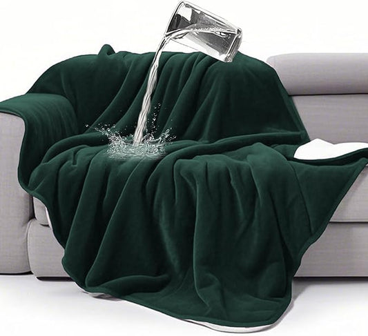 gogobunny Waterproof Bed Blanket, Reversible Sherpa Fleece Throw Blanket for Dog Puppy Cat, Furniture Cover Protects Bed Couch Sofa from Liquid Pee and Pet Fur (Forest Green, 90x90 inches)
