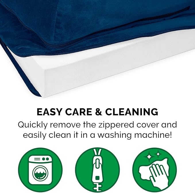 Furhaven Orthopedic Dog Bed for Large Dogs w/ Removable Bolsters & Washable Cover, For Dogs Up to 125 lbs - Plush & Velvet L Shaped Chaise - Deep Sapphire, Jumbo Plus/XXL