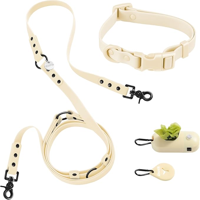 WLK1004L-5SET Luna Small 8FT Adjustable 6-in-1 Waterproof Hands-Free Leash and Collar with LED Flashlight, Bag Dispenser, and Poop Bag Holder, Bailey