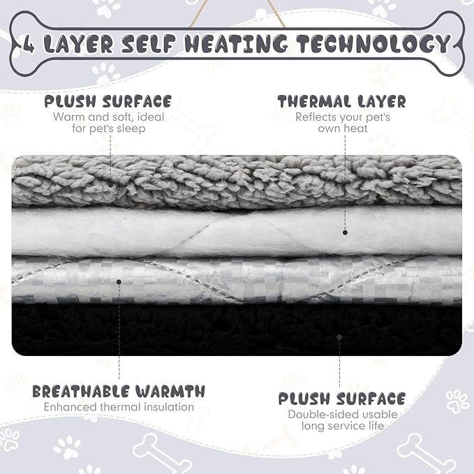 Novabright 3 Pack Self Warming Cat Bed 27x35 Inch Self Heating Dog Mat Reflects Body Heat Extra Warm Thermal Pet Pad Washable Cat Dog Bed for Outdoor Indoor Large Kittens Puppy(Black/Gray)