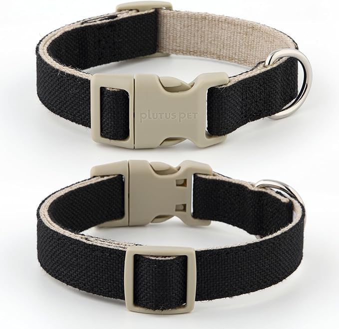 Plutus Pet Cotton Hemp Dog Collar and Leash Set, Adjustable Collar for Small, Medium, and Large Dogs, Heavy Duty and Soft on Skin, Black, XS