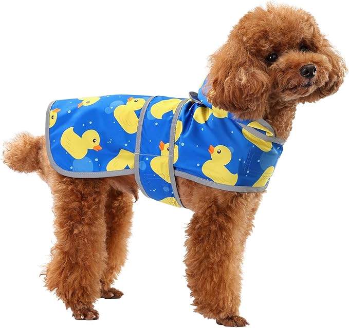 Dog Raincoats for Small Dogs Puppies Waterproof Hooded Rain Jacket with Reflective Strips Leash Hole & Poncho Adjustable Fit (ShinyDuck,S)