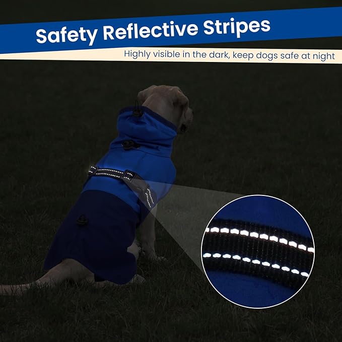 BRKURLEG Dog Raincoat Adjustable Dog Rain Jacket with Hood Dogs Waterproof Rainproof Jacket with Leash Hole Pet Poncho Rain Coat Poncho with Reflective Strip, Blue, M