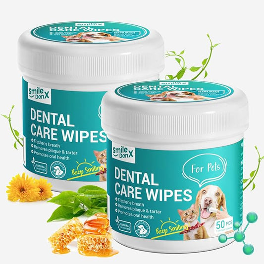 Dog Dental Care Finger Wipes - Teeth Cleaning Finger Wipes for Dog & Cats - Tooth Brushing Kit Dental Wipes for Dog - Reduces Plaque & Freshens Breath (100 PCS, Unscented)