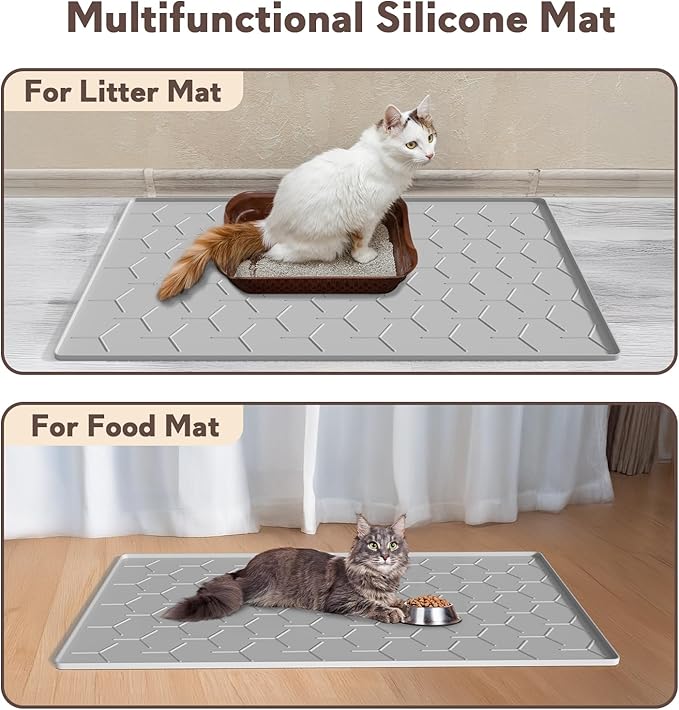 Cat Litter Box Mat, Large 40" X 28" Litter Trapping Mat for Cats, Waterproof Silicone Pad for Floor, Gray