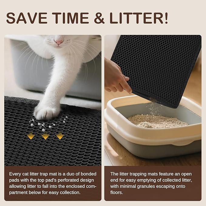 Cat Litter Mat, Cat Litter Trapping Mat, 24''x 14.9''Inch, Double Layer Waterproof Proof Litter Box mat, Non-Slip Design, Reduces Litter Scatter, Easy to Clean, Black