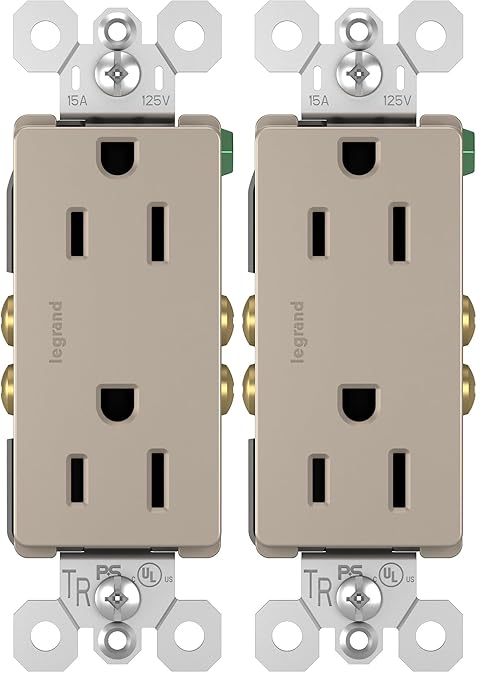 Legrand - Pass & Seymour Radiant Tamper Resistant Outlet, Nickel Power Outlet, 15 Amp Wall Outlet, 885TRNICC12, 1 Count (Pack of 2)